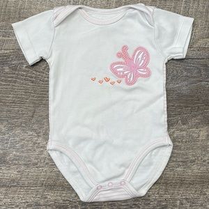 Petit Lem | 9M White & Pink Butterfly Onesie with a Striped Back